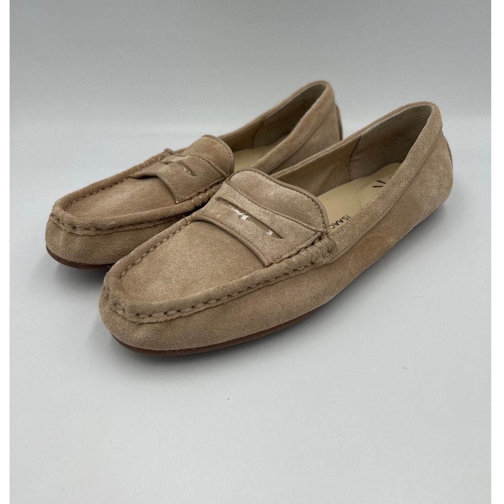 Isaac Mizrahi Live Tan Suede Penny Loafers Womens Size 6 Driving Mocs Beige Flat